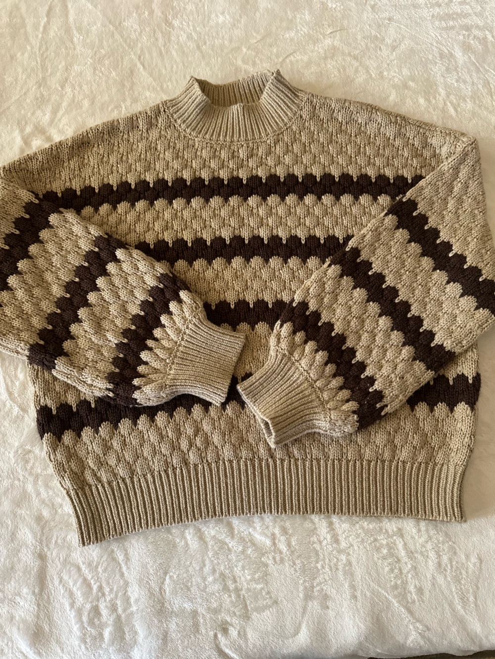 Women Beige and Dark Brown Textured Stripe Sweater